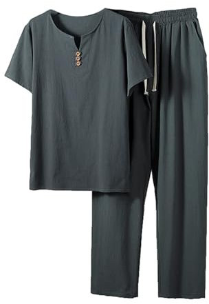 PTATT Baumwollwäsche Retro Tai Chi-Bekleidungsanzug Chinesisch Traditionelle V-Ausschnitt großer Größe kurzärmelig lose Oberseite grey-XL