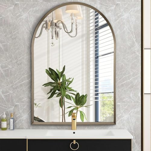 HLFMVWE Gewölbter Spiegel Bad Wandspiegel 30 x 40CM Gebürstetes Metall Eitelkeit Wand montiert Spiegel für Wohnzimmer Schlafzimmer Eingang Zimmer Home Decor