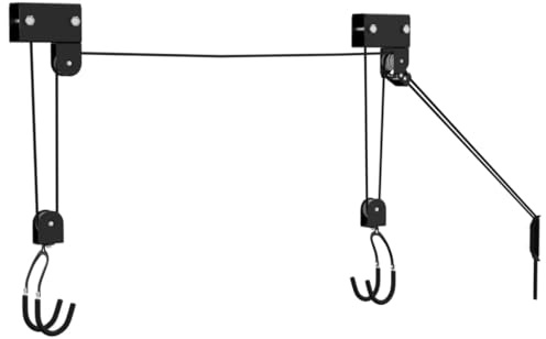 vidaXL Bike Hoist & Ceiling Mount - 57kg Load, Safety Brake, Nylon Rope, Protective Rubber Hooks, for Bicycles/E-Bikes/Kayaks
