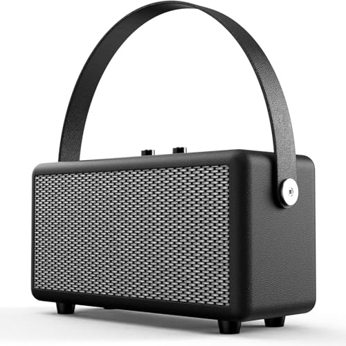 Smalody Bärbar Bluetooth retrohögtalare, trådlösa stereohögtalare med rik bas handhållen läderhögtalare, rotationskontroll högtalare, för hem resa fest utomhus