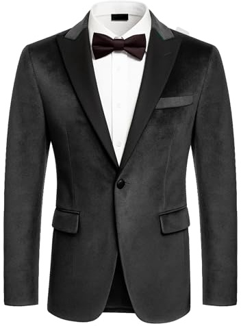 COOFANDY Mens Velvet Blazer Black Tuxedo Jackets Notched Lapel Single Button Prom Jackets (Black L)