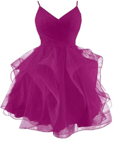 Vestido corto de tul con purpurina para regreso a casa, con tirantes delgados, mini vestidos de cóctel para adolescentes, vestido de graduación escalonado con volantes, fucsia, 48