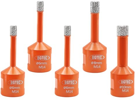 BGTEC Punte per Trapano Diamantate -5pezzi 6/6/6/8/10mm con Filettatura M14 per la Foratura di Porcellana, Ceramica, Piastrelle, Granito, Marmo