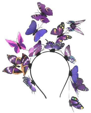 Ling & Bai Schmetterlings-Haarreif, Schmetterlinge, Fascinator, Haarband, bunt, Haarschmuck für Damen, Hochzeit, Party, Halloween, Festival (A-Lila, Einheitsgröße)