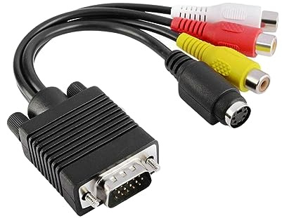 CAXUSD Vga to Av Converter Cable for Pc and Television, 3 Video Audio Cable, Black, Compatible Laptop and Tv Connection