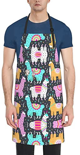 ESNAIUVCD Indian Alpaca Print Unisex Apron Bib Adult, Kitchen Cooking Apron For Cooking Baking Gardening, Hotel Chef Apron