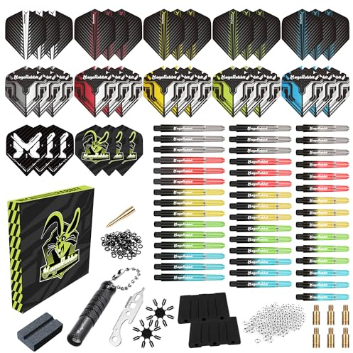 MageRabbit Dart tillbehör kit, 36 pilflygningar, 45 pilaxlar, pennvässare, pilstjälkborttagningsverktyg 50 metallringar, 16 pilflygskydd (PC)