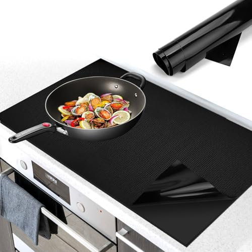53x60 cm Tapete Protector Placa Silicona Induccion Cocina, Tapete de Silicona para Placa de Induccion, Alfombrilla Protectora para Cocina de Inducción, Protector de Placa de Induccion (Negro)