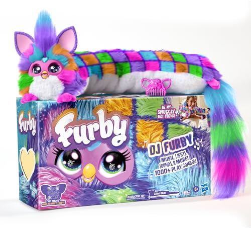 FURBY DJ Interactive Toy, Neon Star, Snuggly Electronic Plush, Music, Lights, Motion, & Games, Speaks English & Furbish, 32 in Long, 6+ Years (Amazon Exclusive)