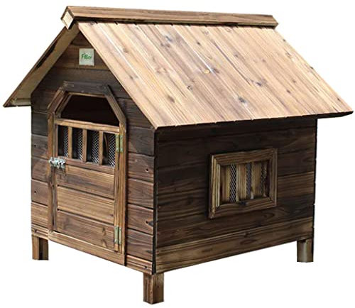 KLYDBMYT Hundekäfig aus Holz, klein und mittelgroß, mit Türen und Doppelfenstern, Hundehütte für draußen, Katzenhütte für drinnen, Welpenhütte, Haustierbedarf (braun, 99 x 92 x 95 cm)