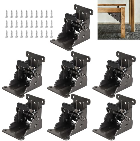 Aramanara 8 Pcs 90 Degree Folding Table Hinge, Self Locking Table Hinge | Black Folding Table Leg Bracket, Self-Locking Extension Support with Screws, Furniture Leg Hinges for Work Bench