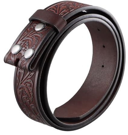 Wisebom Correa de cuero occidental para hombre mujer, 3.7cm×120cm moda retrò cinturones cuero Con hebilla ajustable, cinturón de cuero sin hebilla Se puede combinar con jeans y faldas (Marrón)
