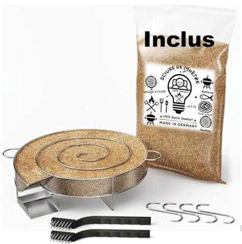 Generador de Humo Frío, Ahumador para Carne y Pescado, incluido 1,3 L de Aserrín de Madera de Haya, 4 Ganchos y 2 Cepillos de Limpieza
