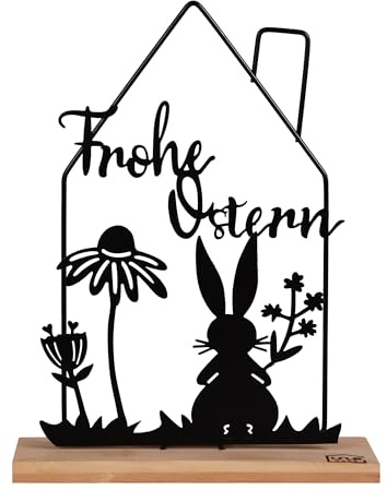UNUS Aufsteller Osterdekoration aus Bambus und Metall | Filigrane Frühlingsdeko mit Hase und Blumen, Stilvoller Osterschmuck für Zuhause
