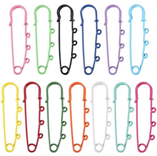 SUNNYCLUE 1 Box 26 Stück 13 Farben Bunte Sicherheitsnadeln Kiltnadeln Massenware Aus Metall Und Eisen Robuste Befestigungsschlaufen Verschluss Kilts Broschen Beschläge Mit 3 Löchern Zum Nähen von Deck