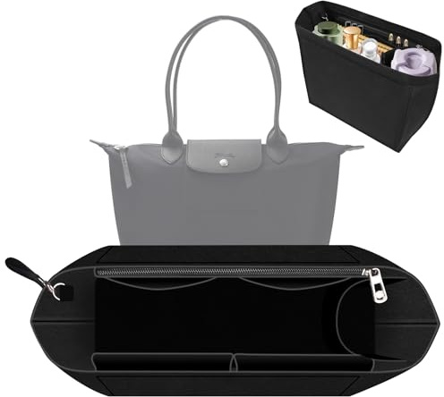 PlayDen Organizer für Longchamp, Taschenorganizer für Longchamp, Taschen Organizer für Longchamp Tasche Damen, Filz Taschen Organizer Einsatz Handtaschen Organizer mit Griff, M-Größe, Schwarz