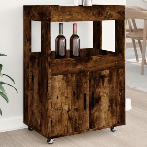 UJCHVHN Artikel-Barwagen aus geräucherter Eiche, 60 x 39,5 x 89 cm, Holzwerkstoff, Schränke & Aufbewahrung, Buffets & Sideboards
