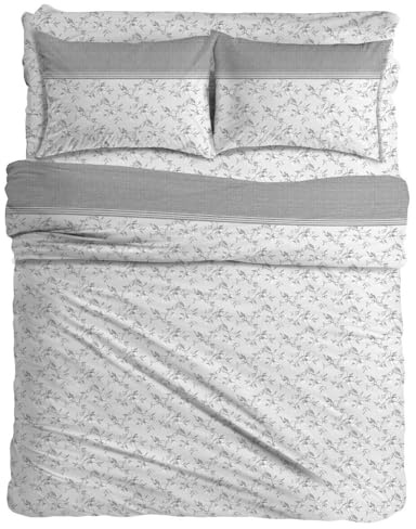 MAXIME MAISON - Set Lenzuola Letto Singolo Cotone Stampate, Completo Letto Singolo Cotone con Federa, Lenzuolo Anallergico Made in Italy (Iris Grigio)