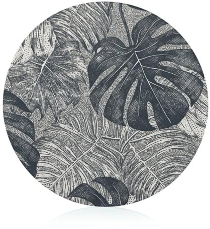 Monstera Leaves Cutting Board for Kitchen Mini Cheese Chopping Board Round Tempered Glass Chopping Block for Picnic Cutting Pizza Meat Fruit(7.9 Inch)