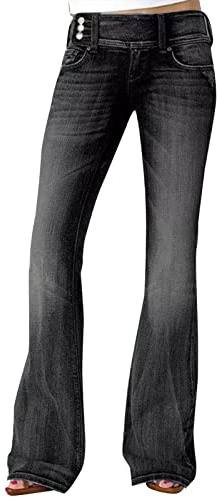 Pantaloni neri da donna anni '70, jeans da donna a vita bassa, Y2K, pantaloni cargo vintage, elasticizzati, in denim con tasche, per adolescenti, ragazze, jeans a zampa, pantaloni lunghi, streetwear