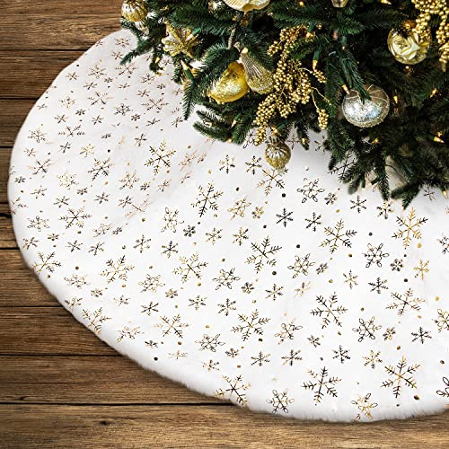 Lanpn Jupe de Sapin de Noël 30cm, Tapis de Sapin de Noel, Petit Flocon de Neige Doré Cache Pied, Couvre-Pied d'arbre pour Décoration Sapin Noel (Or, 30 cm)