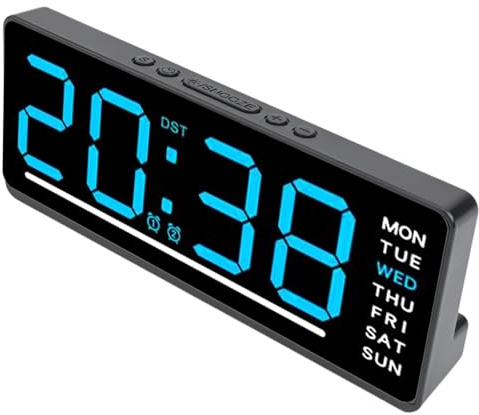 Sveglia digitale multifunzione DTL, display a LED con calendario della temperatura, sveglia da comodino, per camera da letto, casa, ufficio e viaggio, sensore di luminosità intelligente (blu)