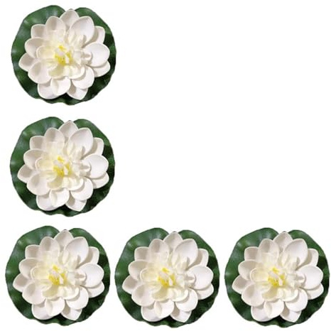 HKYBCF Nenúfar Artificial, 5 Piezas de Flor de Loto Artificial Flotante for Piscina, Estanque, decoración.(White)