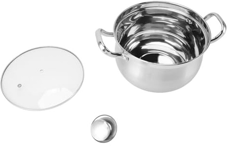Fyearfly Olla de acero inoxidable de 24 cm, olla de sopa a prueba de derrames con tapa de cristal, asas dobles para cocinar fácilmente