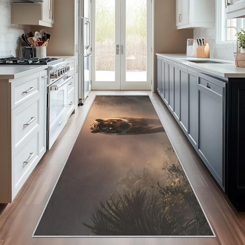 Generisch Läufer Flur Tiger, Waschbarer Teppich Läufer Wild Tiere Nebel Gras 60x200, Küchenteppich, Eingangsbereich, Bettvorleger, Schlafzimmer Deko, rutschfest, Kurzflor g263