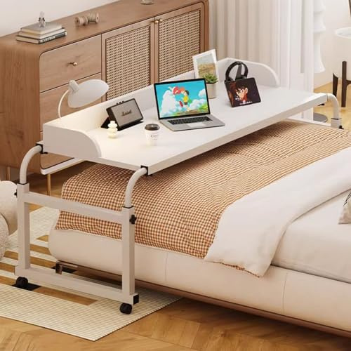 Tavolo da letto regolabile in altezza, postazione di lavoro per computer con ruote, scrivania medica per vassoio alimentare e laptop, altezza regolabile 65-95 cm, mobile sopra il letto