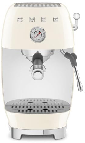 Smeg ECF03CRUK Espresso Coffee Machine with Cold Brew Function, 4 Pre-Set Espresso Settings, 15 Bar Pump, Cream and Stainless Steel
