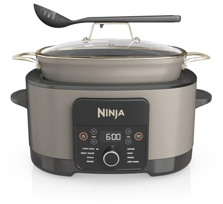 Ninja Foodi PossibleCooker, 8-in-1 Slow Cooker, MC1001UKSTGD, Stone Gold | 8L, with Removable Non-Stick Pot, Steaming Rack, Integrated Spoon & Glass Lid, Slow Cook, Sear, Braise, Steam & more