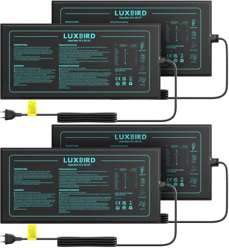 Luxbird Tappetino riscaldante per piante, confezione da 4 tappetini riscaldanti impermeabili da 20 W, per serra da interni, giardini, serre, terrario, animali domestici, rettili, tappetini riscaldanti