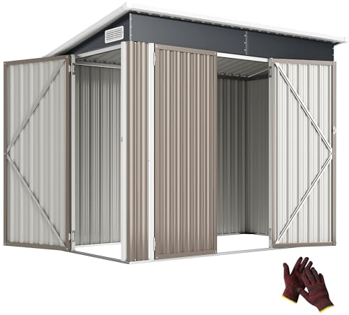 Outsunny Abri de Jardin en métal, cabane de Jardin extérieure 234 x 132 x 185 cm, Triple Porte verrouillable, Toit incliné, aérations et Gants, cabanon Rangement Outils en Acier galvanisé, Gris Clair