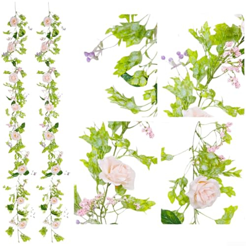 Guirlande de roses de lierre artificiel pour décoration saisonnière printemps, été, automne, hiver, intérieur et extérieur, événements thématiques (B)