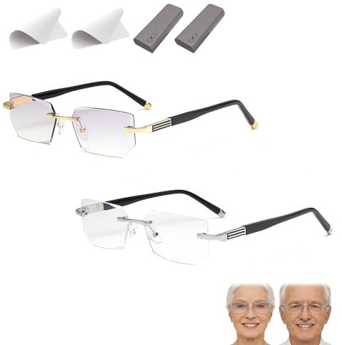 2026 Relieflogix Brille, Brille Die Sich Automatisch Der Sehstärke Anpasst mit Blaulichtfilter, Intelligente Brilles für Menschen Mittleren & Höheren Alters, Weiche Silikon-Nasenpads(Silber+Gold)