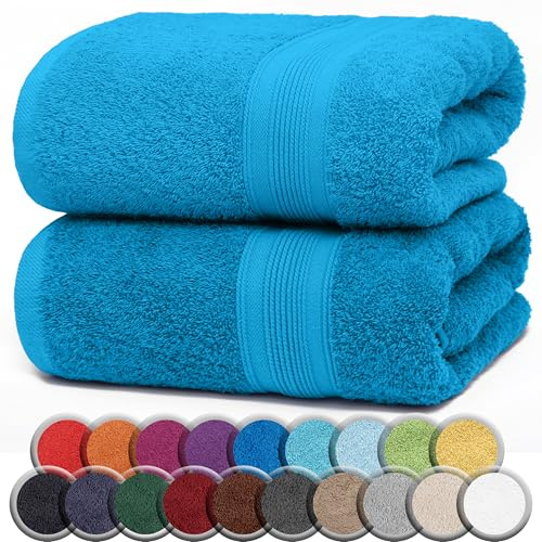 NatureMark Lot de 2 Serviettes de Sauna 100% Coton – Serviettes de Bain Douces et très absorbantes 80x200 cm – pour Sauna, Spa et Fitness – Turquoise