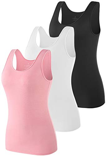 Vislivin Womens Supersoft Vest Tops Stretch Casual Tank Tops 3 Pack Black/White/Pink-1 XL