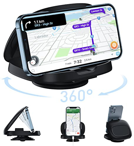 JOYEKY Cell Phone Holder for Car, Vertical Horizontal Car Phone Mount with 360° Rotate Dashboard Cradle Compatible iPhone Samsung Galaxy Android Smartphones, GPS Devices