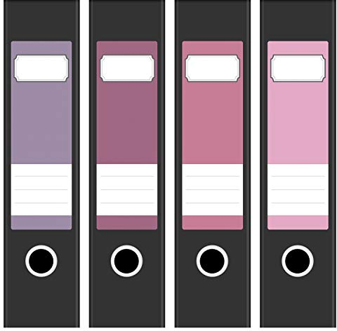 Ordneretiketten | 4 Aufkleber für breite Akten-Ordner | Farb-mix Rosa Töne | selbstklebende Design Akten-Etiketten | Deko Sticker für Rückenschilder Ordnerrücken | zum Beschreiben