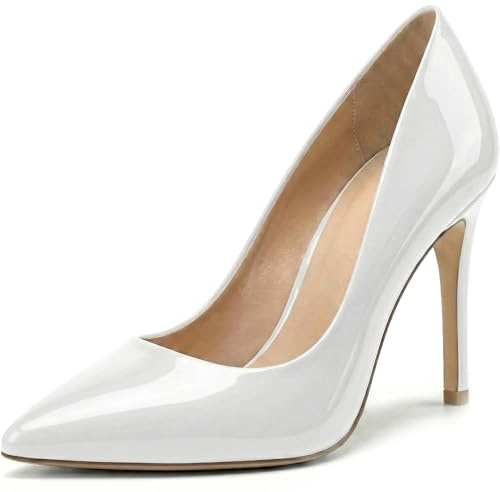 Women Stiletto High Heel Pointed Pumps Ladies Party Clubbing Work Court Shoes Size 3-12 (White Patent, 5)