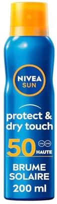 NIVEA SUN - Brume Protectrice Protect & Dry Touch FPS 50 - Protection Solaire - Glycérine - 100% Transparent - Formule Non Grasse & Rafraîchissante - Ultra-Résistant À L'Eau - Peaux Normales - 200 ml