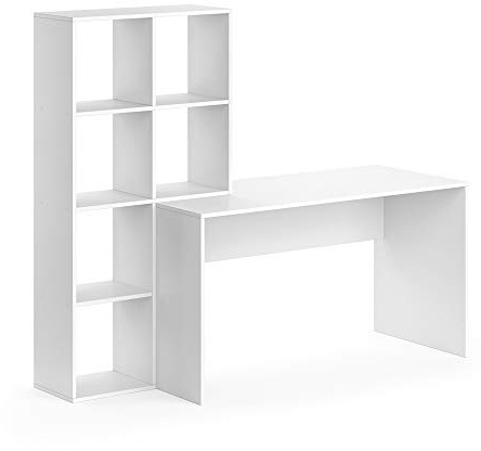 Vicco Schreibtisch Mara, Weiß, 166.8 x 59 cm | mit seitlichem Regal für Ablage und Organisation
