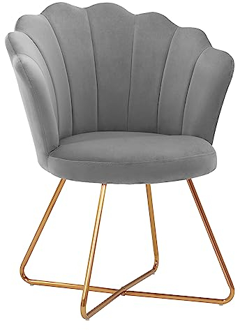 Duhome Schminkstuhl Samt, Polstersessel Polsterstuhl mit Metallgestell Samtstuhl Sessel für Wohnzimmer Schlafzimmer Schminktisch, Grau
