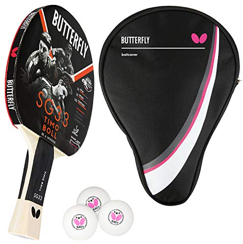 Butterfly® Timo Boll SG33 Tischtennisschläger | Tischtennis Racket Hobby & Freizeit | ambitionierter Freizeitspieler | hochwertig | ITTF zertifizierter Addoy Belag | konkave Griffform mit smart.Grip