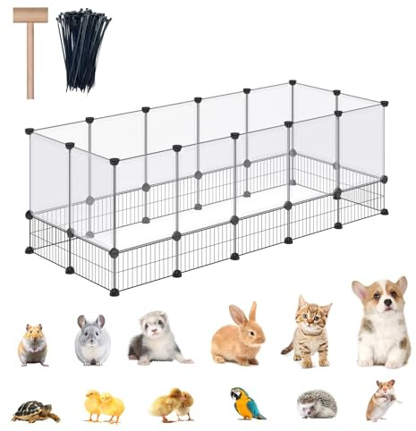 DINMO Rabbit Playpen, Guinea Pig Cages, Hamster Cages, Iron Net Bottom Design for Small Animal, Bunny, Ferret, Hedgehog, DIY, Expanded, Portable, Exercise Fence, 61.4 x 25.4 x 22.3 Inches