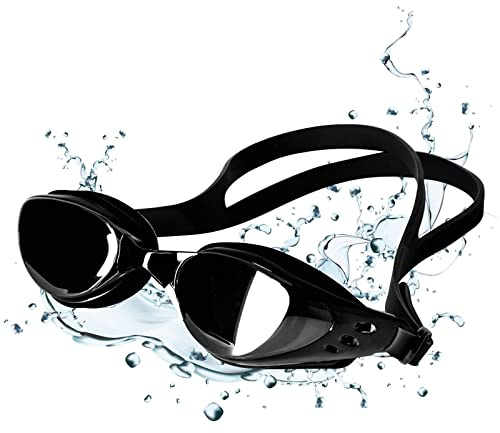 Juliyeh Swimming Goggles, Anti Fog Swim Goggles, Waterproof No Leak UV Protection Goggles, Clearview Mirrored, Soft Silicon Seal,Black Professional Swimming Goggles for Adult Men Women Junior Kids