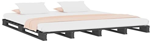 vidaXL Solid Pinewood Pallet Bed - Grey, Single/Double Bed for Bedroom, Modern Design