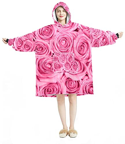 Tragbarer Kapuzenpullover, übergroße Kapuzendecke, Sweatshirt, rosa Rose, Mehrfarbig, Einheitsgröße