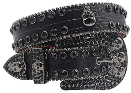 Mkjuuior Totenkopf-Diamant-Western-Gürtel Nietengürtel Für Männer Riemen-Diamant-Weiße Gürtel Cowgirl-Cowboy Für Jeans